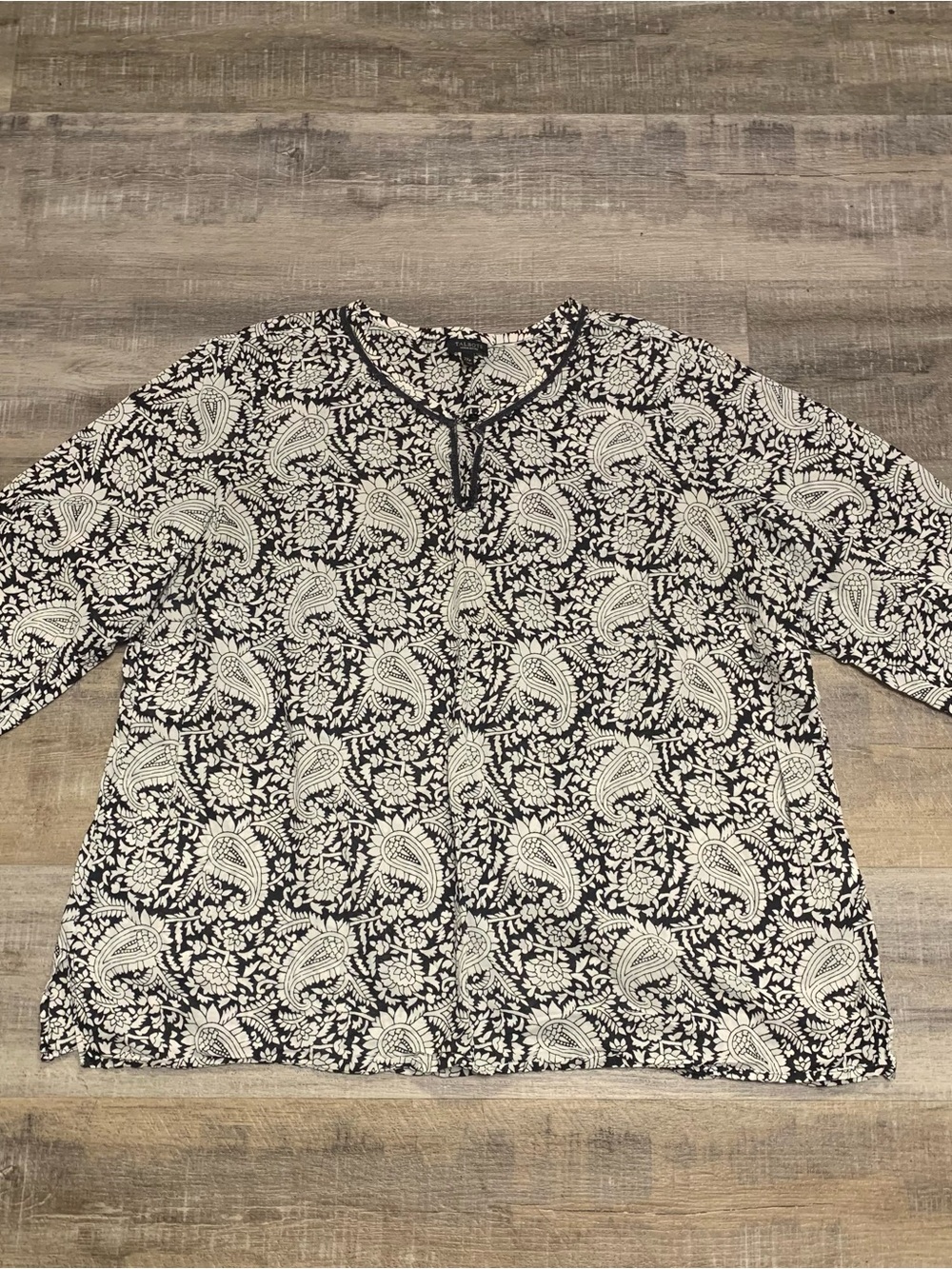 Talbots Black & White Floral Top Women’s 2XP Sheer Blouse Boho